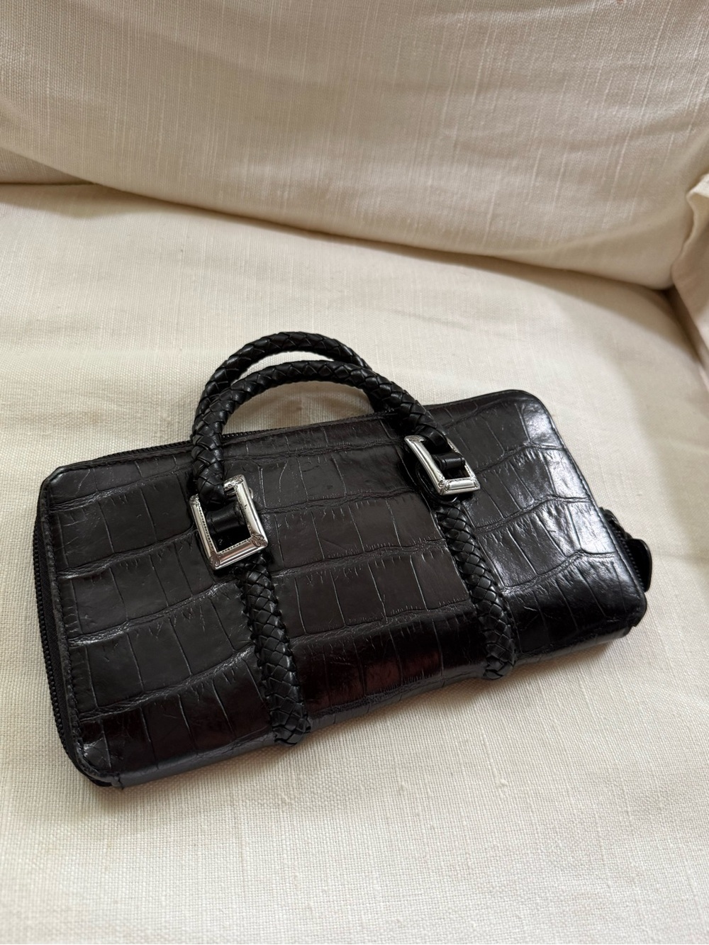 Vintage Brighton Black Croc-Embossed Leather clutch crossbody Removable strap - Picture 3 of 7